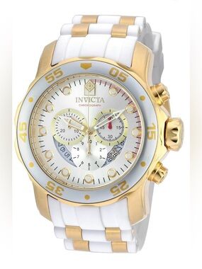 Invicta Men’s Scuba White and Gold Chronograph 48mm Silicone Band Watch NWT